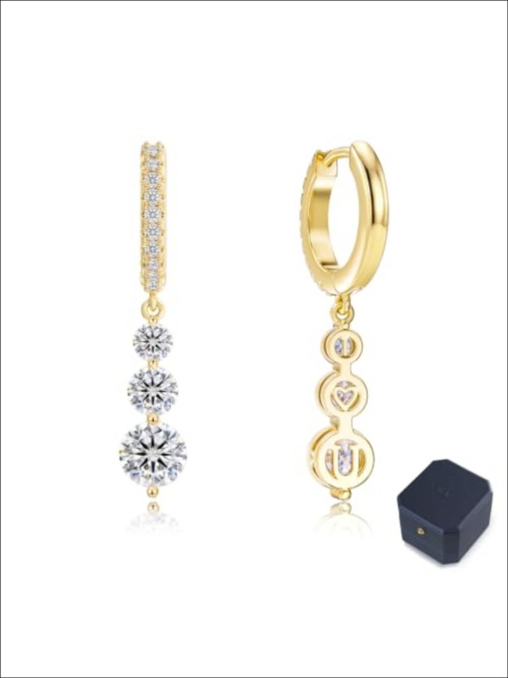 Moissanite Dangle Huggie Hoop Earrings Sterling Silver Drop